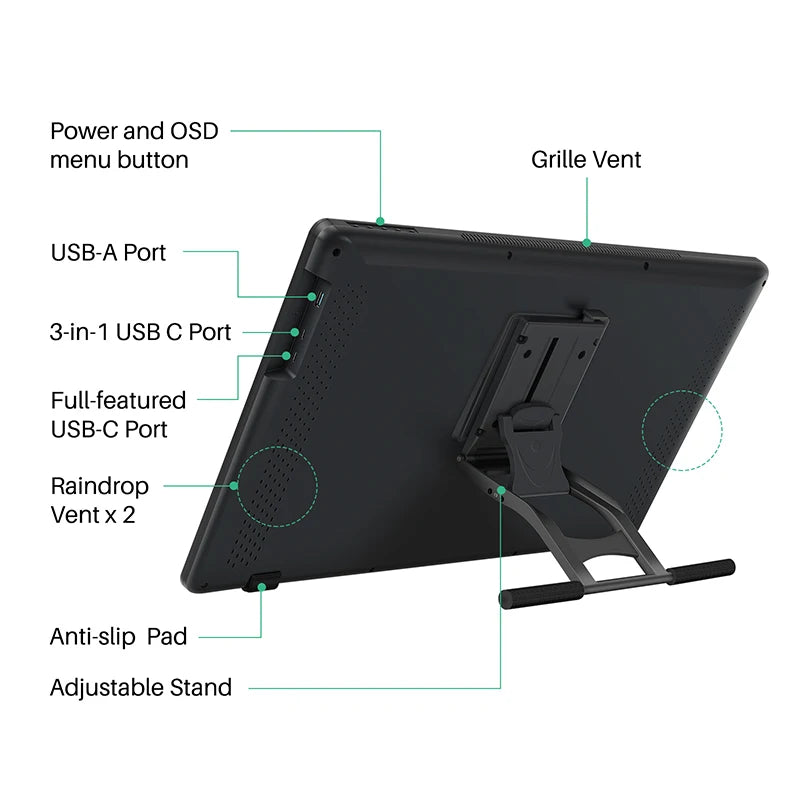 HUION Kamvas 24 Graphics Tablet Monitor 23.8 Inch QHD Screen Anti-Glare Glass Film Pen Display with Stand Support PC Android
