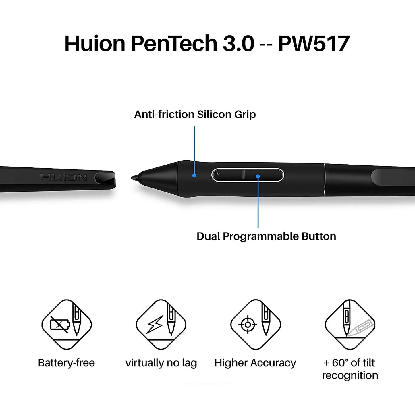 HUION Kamvas 24 Graphics Tablet Monitor 23.8 Inch QHD Screen Anti-Glare Glass Film Pen Display with Stand Support PC Android