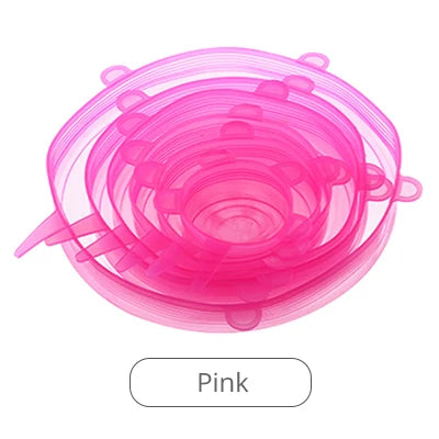 6pcs Reusable Silicon Stretch Lids,Universal Silicone Food Cover ,Silicone Lids For Food Cookware Bowl Kitchen Accessories