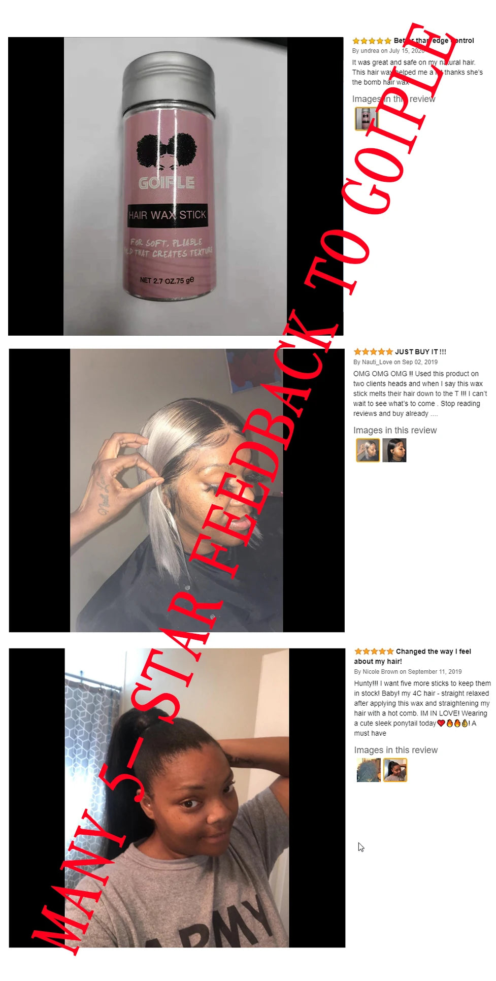 GOIPLE 2.7oz Flyaway Control Styling Wax Smooth Fly Away Broken Back Hair Finishing Slick Non Greasy Wax Stick For Women and Wig