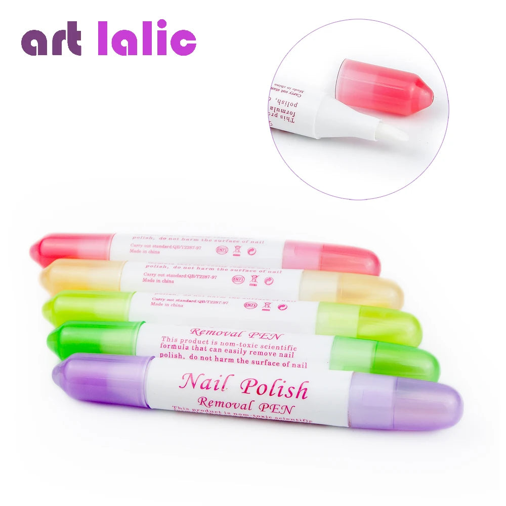 2Pcs Nail Art Polish Remover Pen Refillable with Changeable Tips Precision Manicure Tools for Cleaning And Mistake Correction