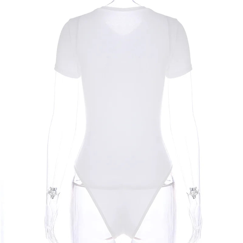 Casual Basic Black White Bodysuit Women Summer Short Sleeve Woman Body Top Cotton Bodycon Jumpsuit Romper Ladies 2020