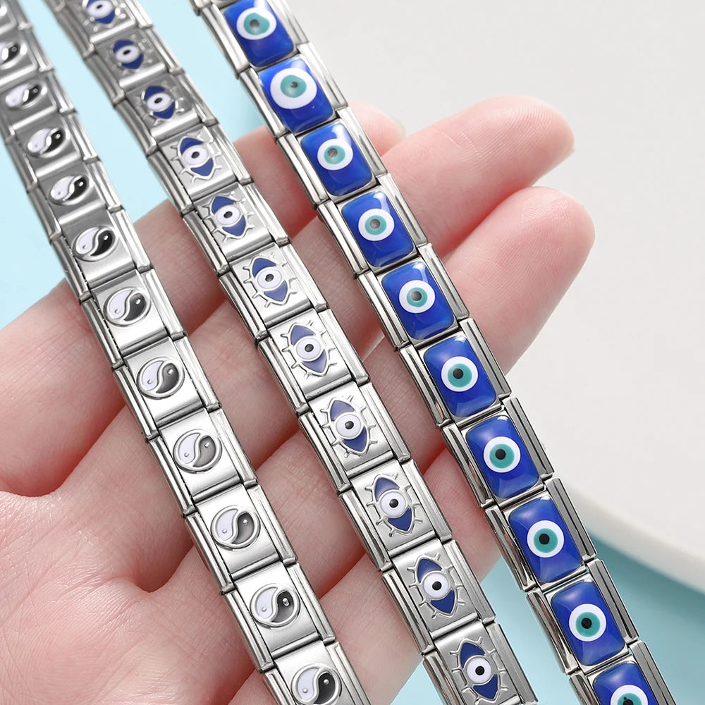 1pcs/lot Stainless Steel Taiji Pattern Various Eyes Shape Italian Links Fit 9x10mm Bracelet for DIY Jewelry Making Accessories