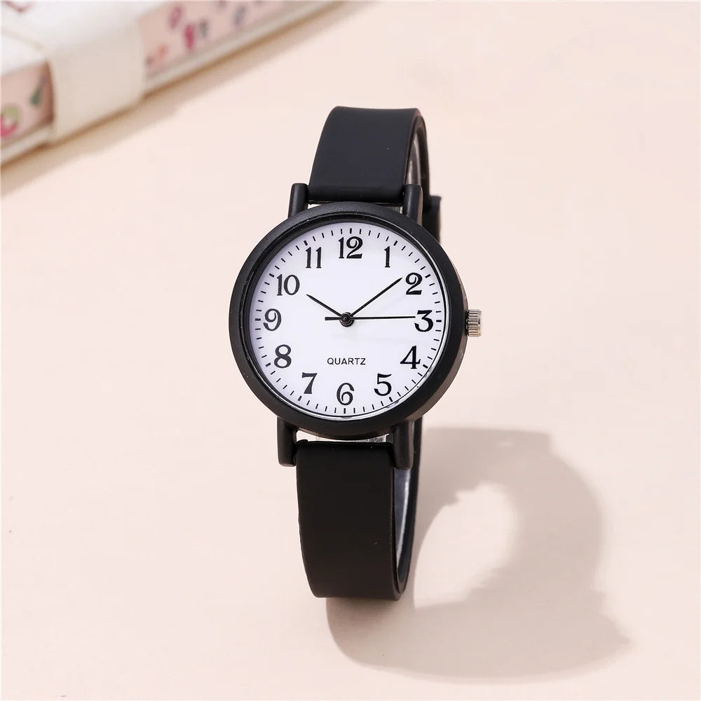 Minimalist style children's wristwatch casual simple black and white silicone student watch Clock