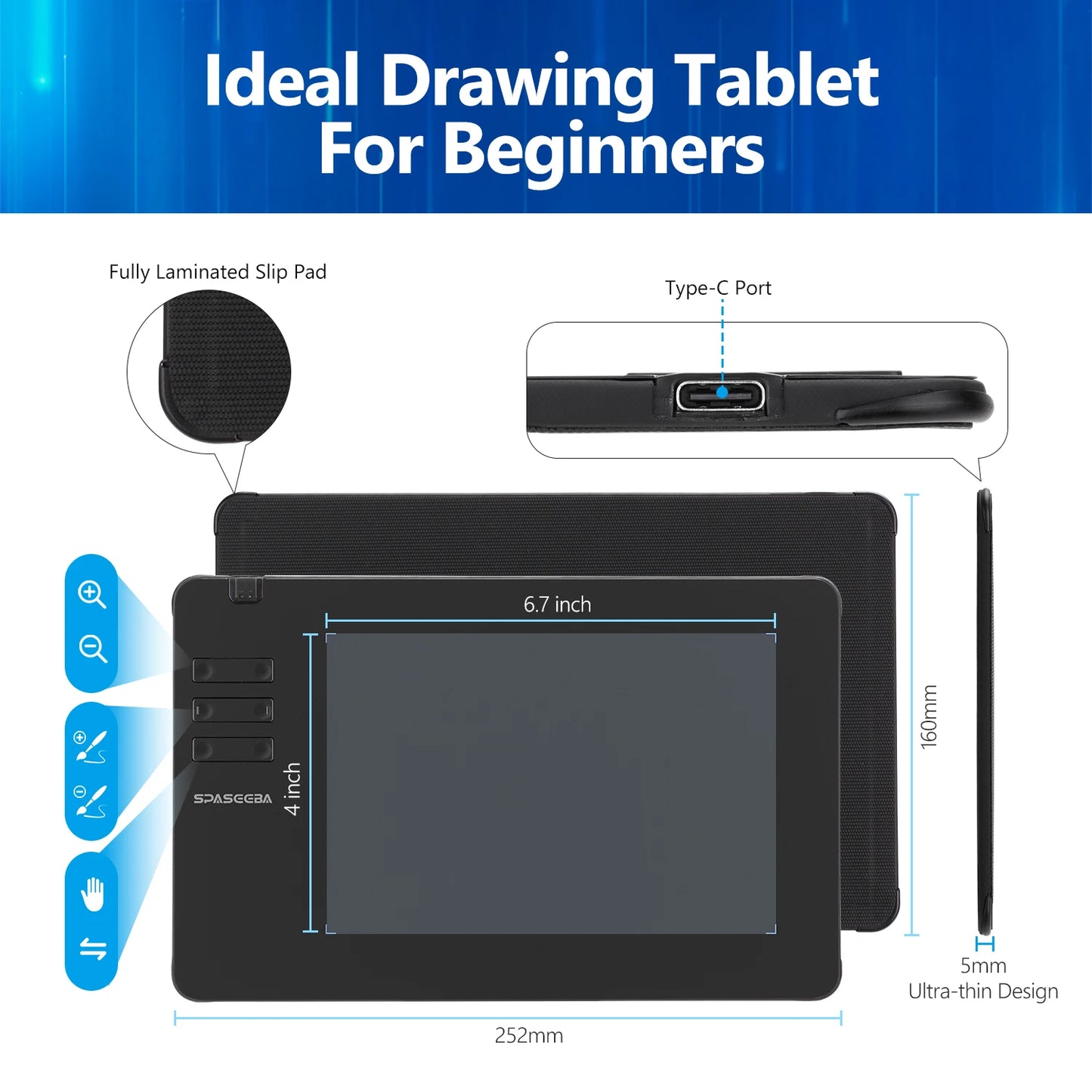 SPASEEBA T605 Graphics Tablet for Drawing / Paiting / Gaming OSU, Ultra Thin Art Pen Tablet with 8192 Levels Digital Stylus