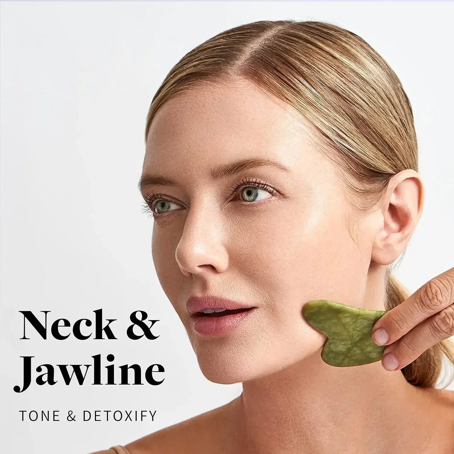 Jade Roller and Gua Sha set Spa Grade Face Massager 100% Authentic Stone Reduces Puffiness Wrinkles Reveals