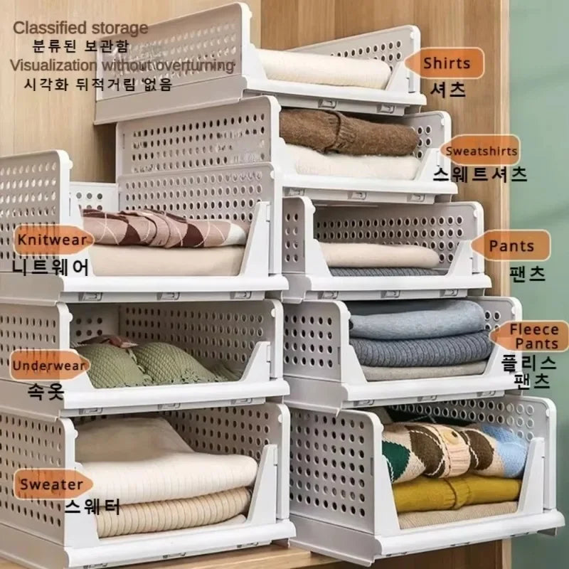 Foldable Clothes Storage Drawer High-capacity Plastic Storage Box Household Stackable Drawer Organization Household Accessories