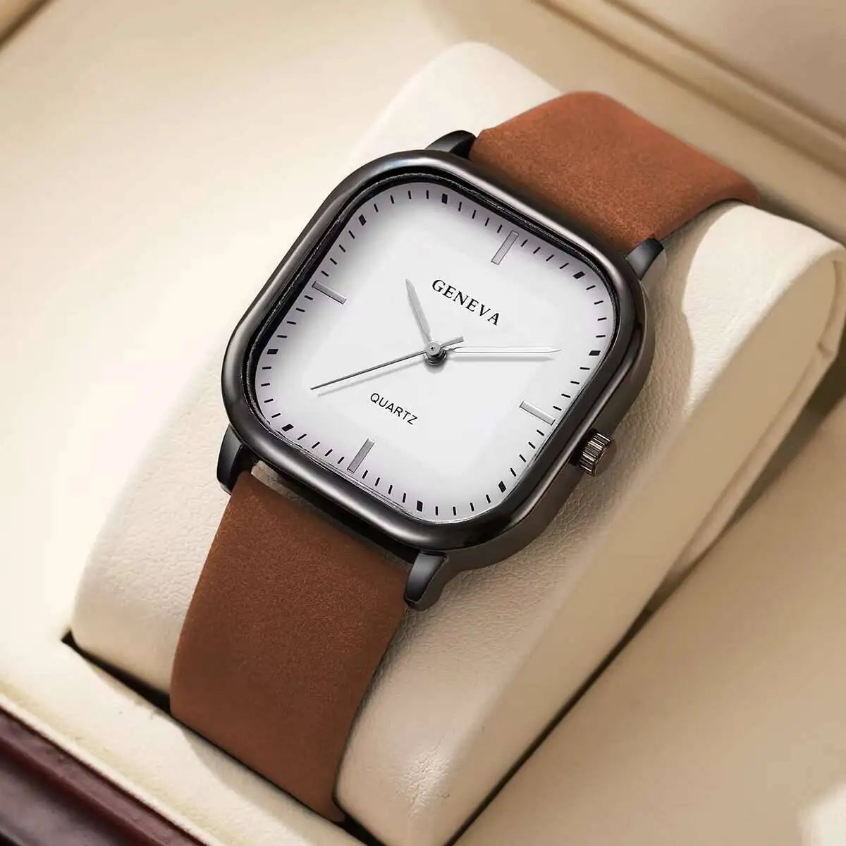 Minimalist Men's Watches Fashion Square Quartz Watch Casual Leather Strap Wristwatch Reloj Hombre(Without Box)