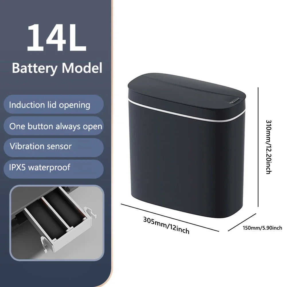 14L Smart Sensor Trash Can with Lid for Kitchen Toilet Bathroom Bins Waterproof Automatic Trash Can Quiet Touchless Wastebasket