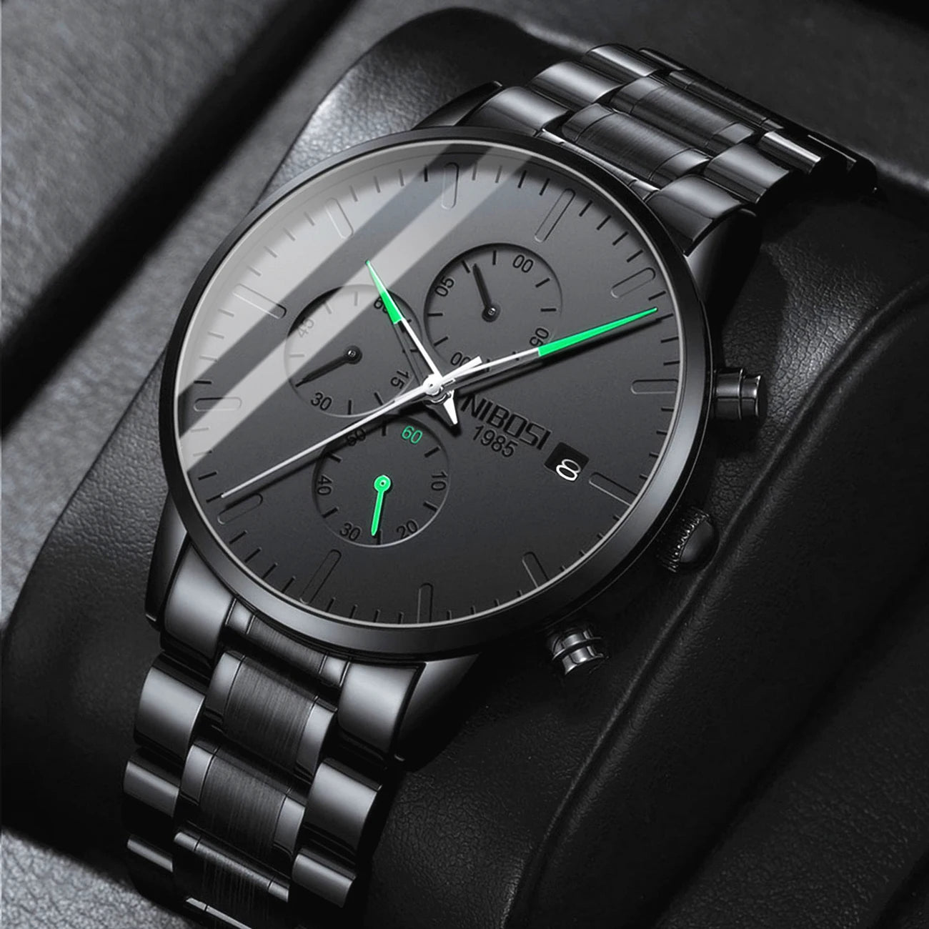 NIBOSI Men's Watches Analog Minimalist Black Dial Watches for Men Business Chronograph Military Stainless Steel Wrist Watches