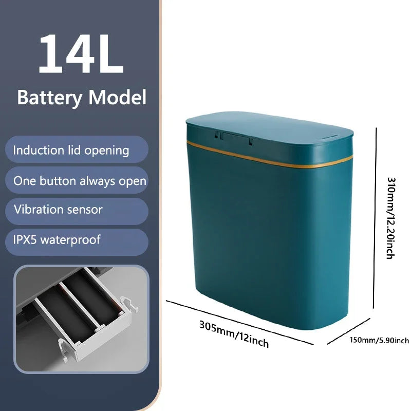 14L Smart Sensor Trash Can with Lid for Kitchen Toilet Bathroom Bins Waterproof Automatic Trash Can Quiet Touchless Wastebasket