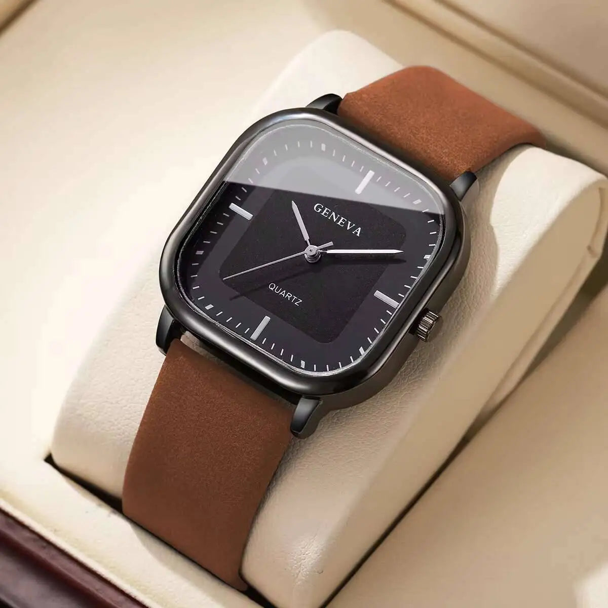 Minimalist Men's Watches Fashion Square Quartz Watch Casual Leather Strap Wristwatch Reloj Hombre(Without Box)