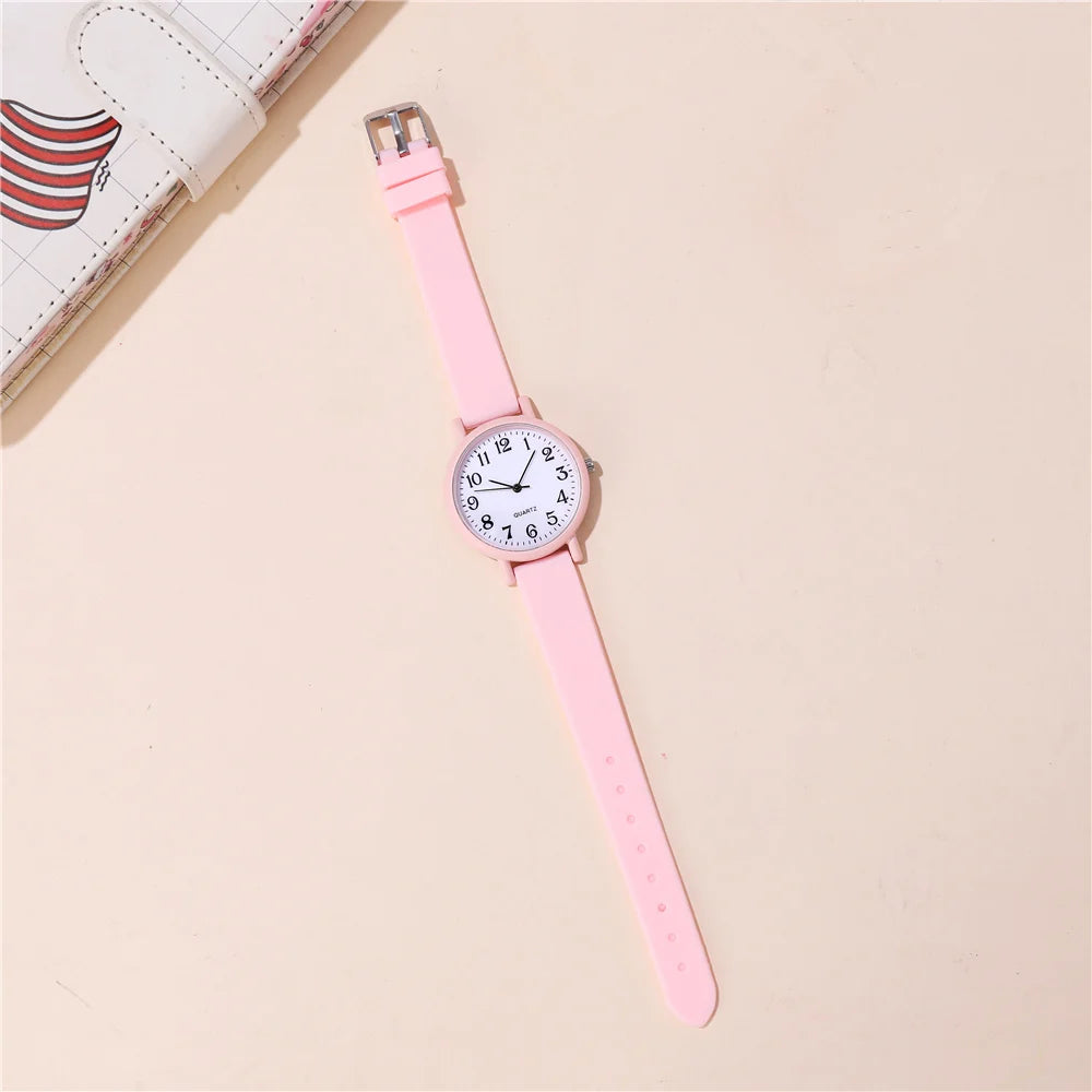 Minimalist style children's wristwatch casual simple black and white silicone student watch Clock