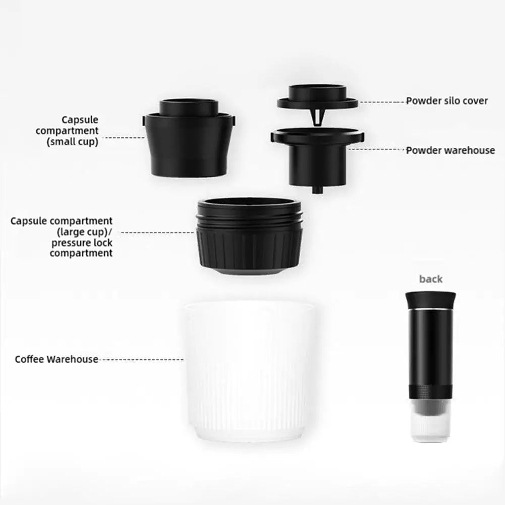 Electric Portable Coffee Machine Portable Italian Espresso Machine for Car & Home 3-in-1 Capsule Powder Travel Coffee Maker