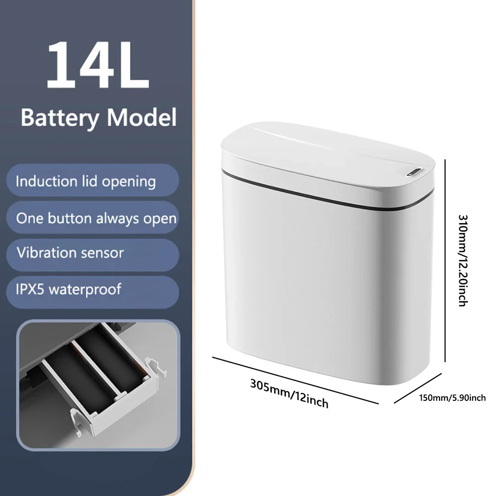 14L Smart Sensor Trash Can with Lid for Kitchen Toilet Bathroom Bins Waterproof Automatic Trash Can Quiet Touchless Wastebasket