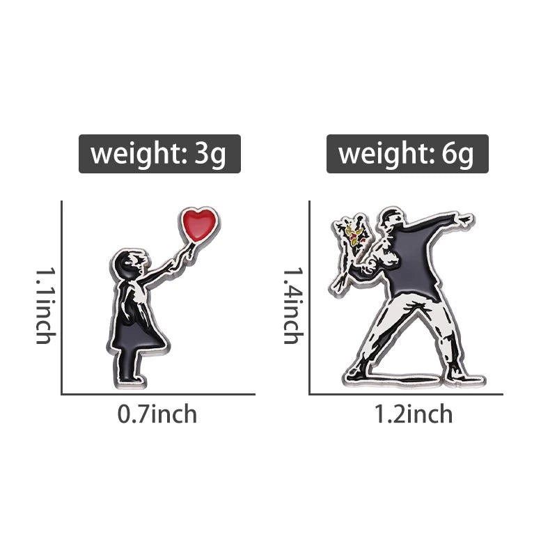 Banksy Art Enamel Pin Flower Thrower Girl With Balloon Always Hope Brooch Lapel Backpack Badge Jewelry Gift For Friends