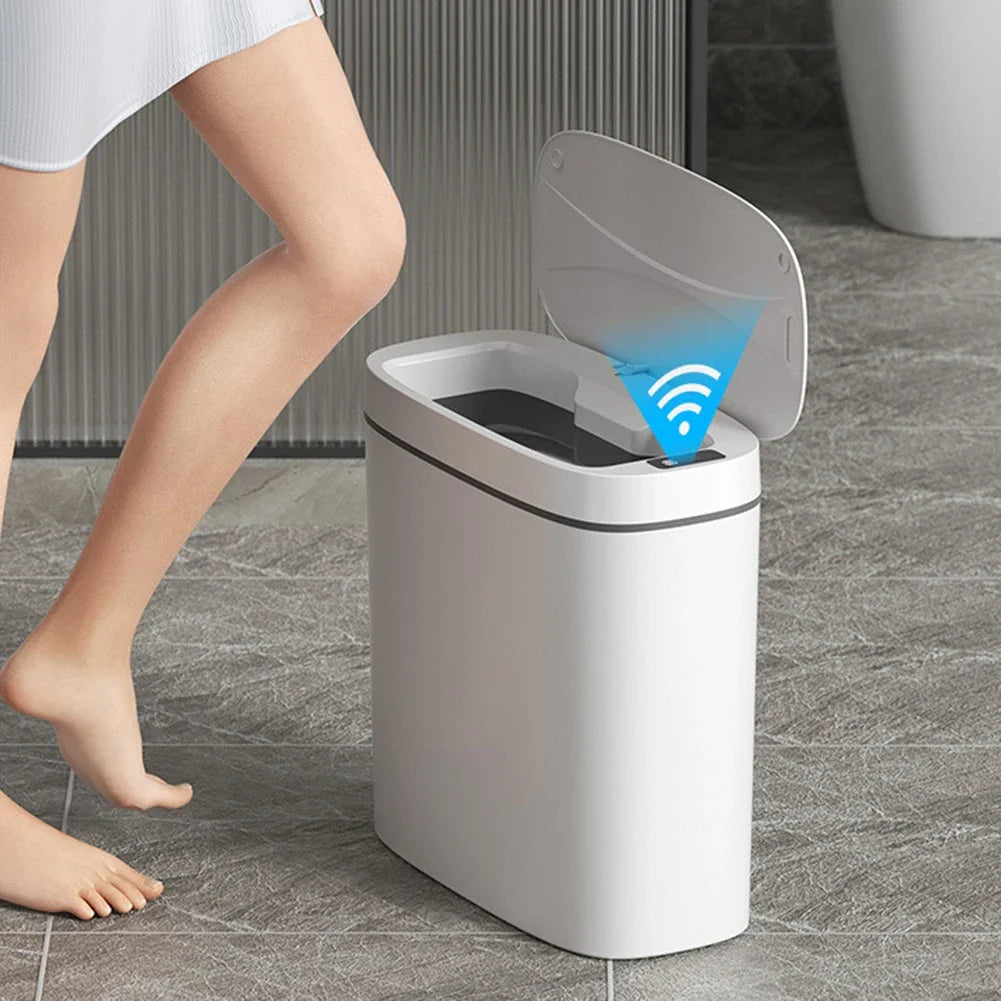 14L Smart Sensor Trash Can with Lid for Kitchen Toilet Bathroom Bins Waterproof Automatic Trash Can Quiet Touchless Wastebasket