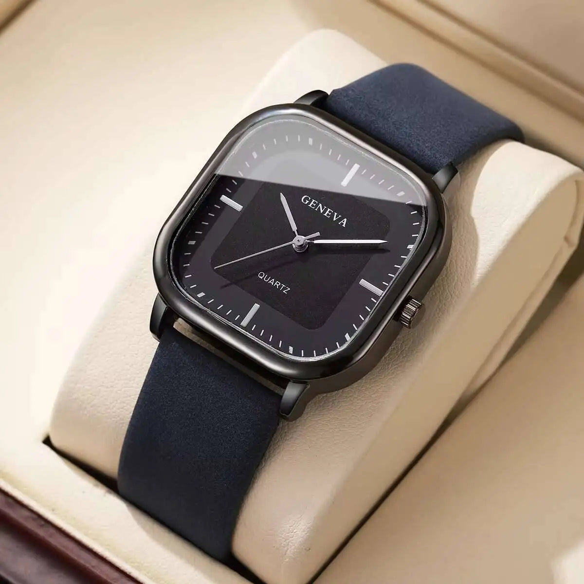 Minimalist Men's Watches Fashion Square Quartz Watch Casual Leather Strap Wristwatch Reloj Hombre(Without Box)