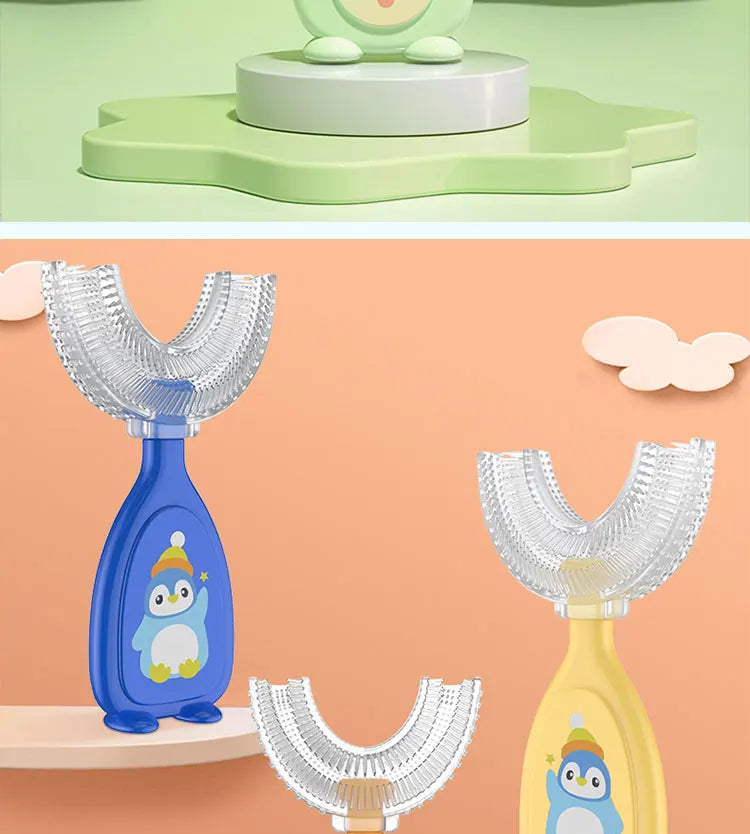 Baby 360 Degree U-shaped Oral Care Cleaning Silicone Soft Toothbrush Cartoon Penguin Koala Cute Children Toothbrush