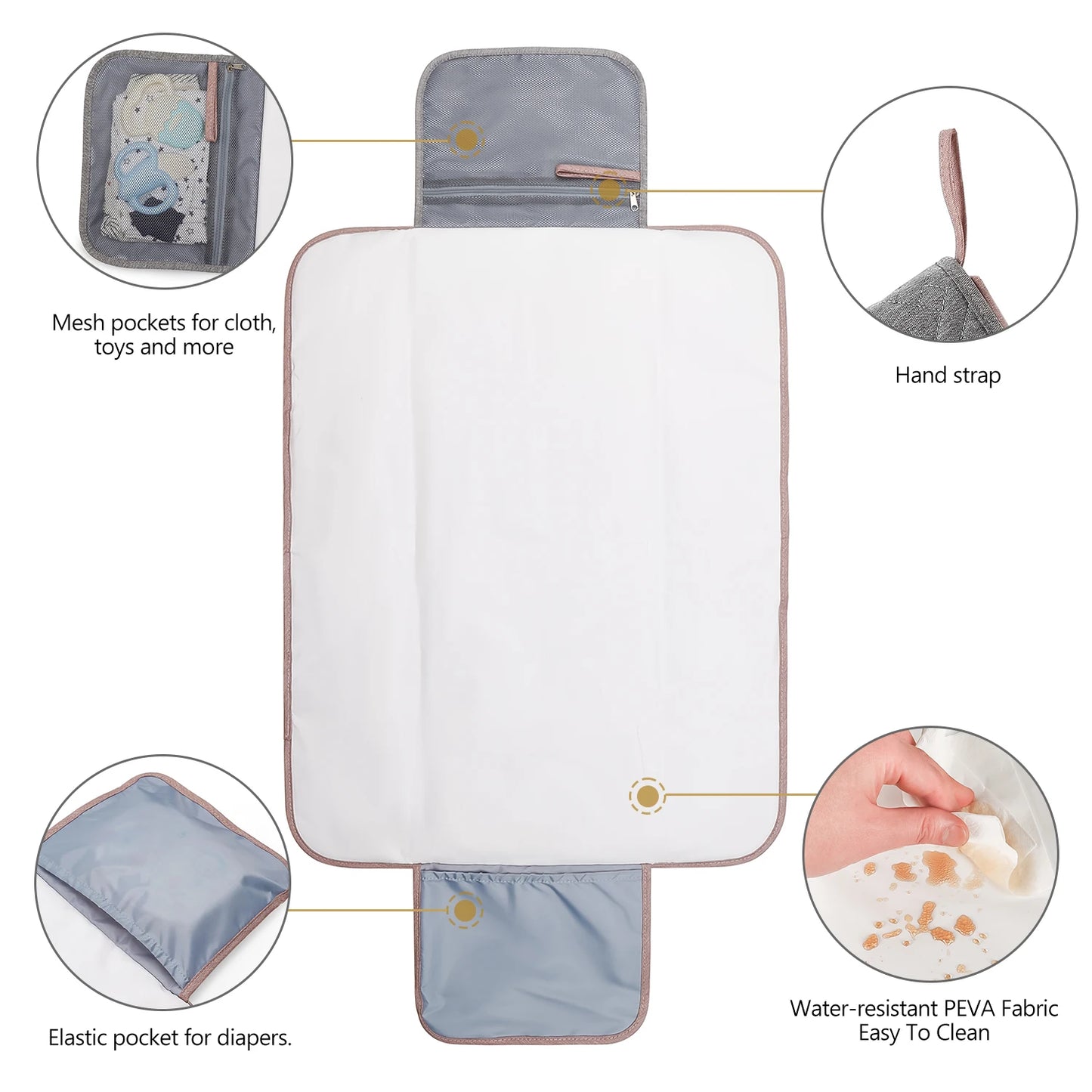 Baby Diaper Changing Pad Portable Changing Station Waterproof Changing Mat Removable Organizer Insert for Diaper Bag