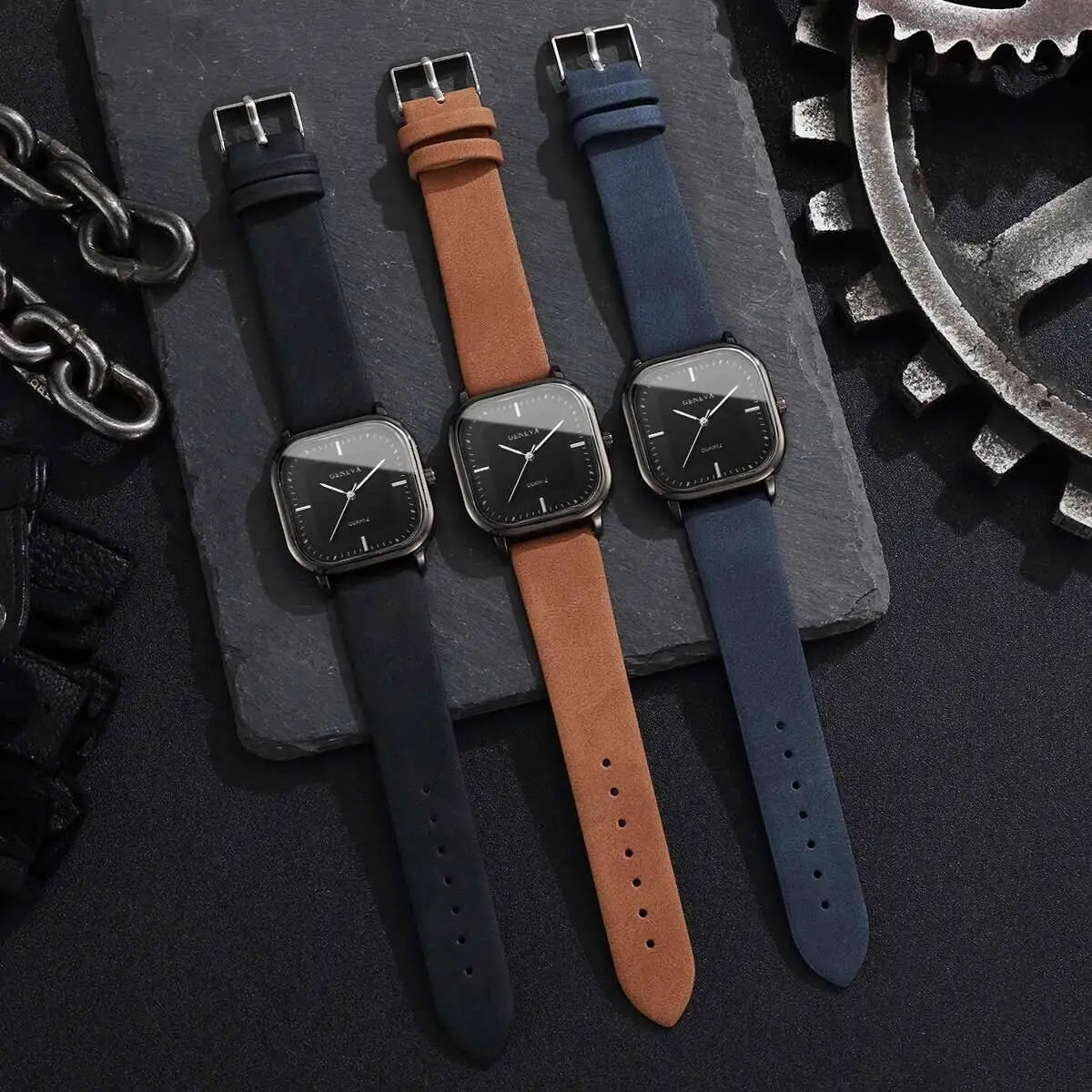 Minimalist Men's Watches Fashion Square Quartz Watch Casual Leather Strap Wristwatch Reloj Hombre(Without Box)