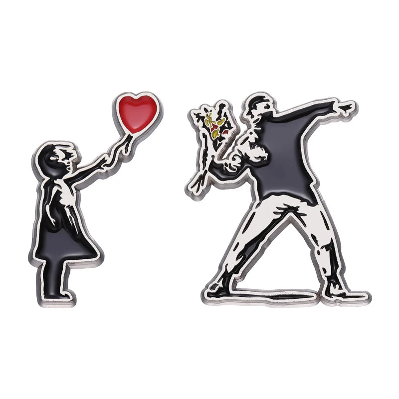 Banksy Art Enamel Pin Flower Thrower Girl With Balloon Always Hope Brooch Lapel Backpack Badge Jewelry Gift For Friends