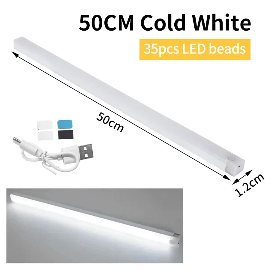 Wireless LED Night Light with Motion Sensor USB Rechargeable Lamp Under Cabinet Kitchen Light Bar for Wardrobe Bedroom Corridor