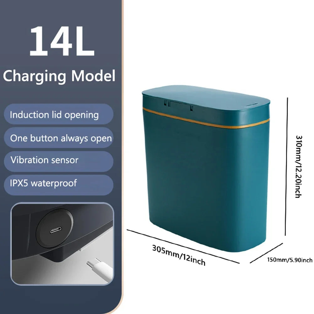 14L Smart Sensor Trash Can with Lid for Kitchen Toilet Bathroom Bins Waterproof Automatic Trash Can Quiet Touchless Wastebasket