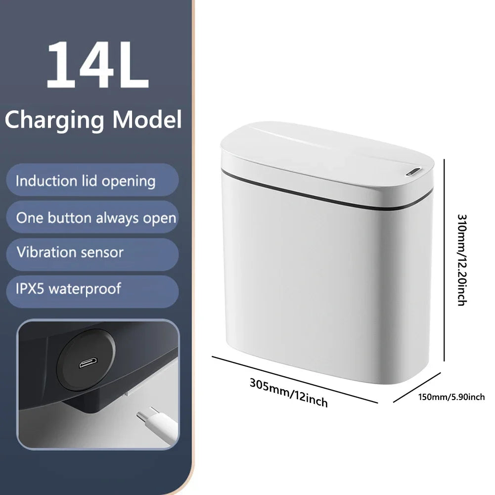 14L Smart Sensor Trash Can with Lid for Kitchen Toilet Bathroom Bins Waterproof Automatic Trash Can Quiet Touchless Wastebasket