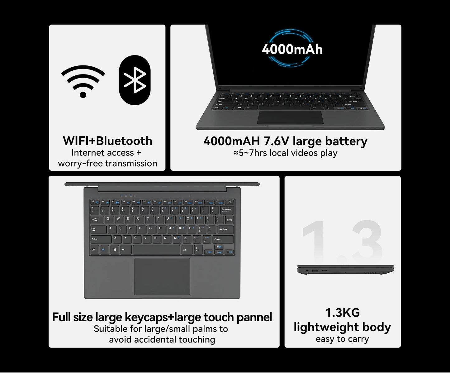 Adreamer Laptop 13.3 Inch Portable Laptops Low Price With Intel CPU 2.5K FHD IPS 8GB 1T SSD 2.5K FHD Display Notebook