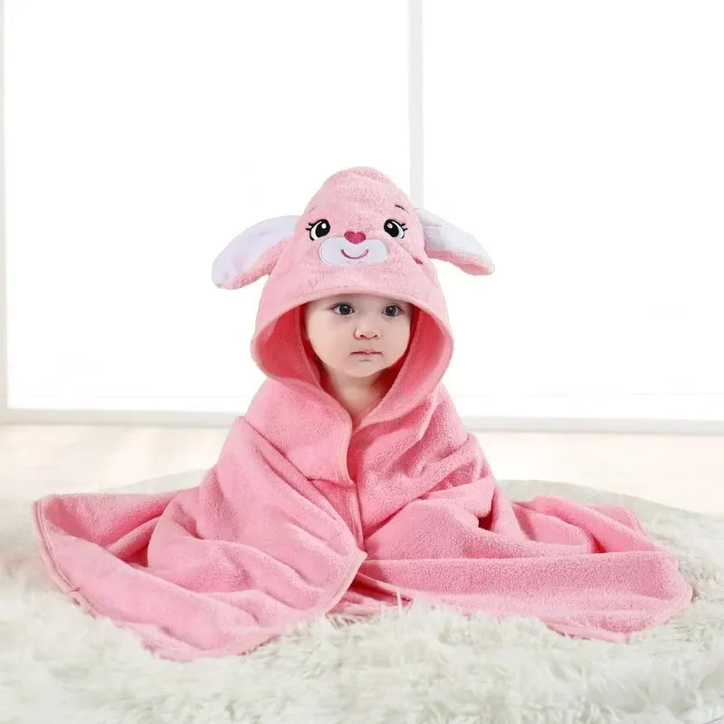 1 Piece Baby Bath Towel Super Absorbent Polyester Material Cute Animal Hooded Bath Towel Bathroom Supplies Beach Cape