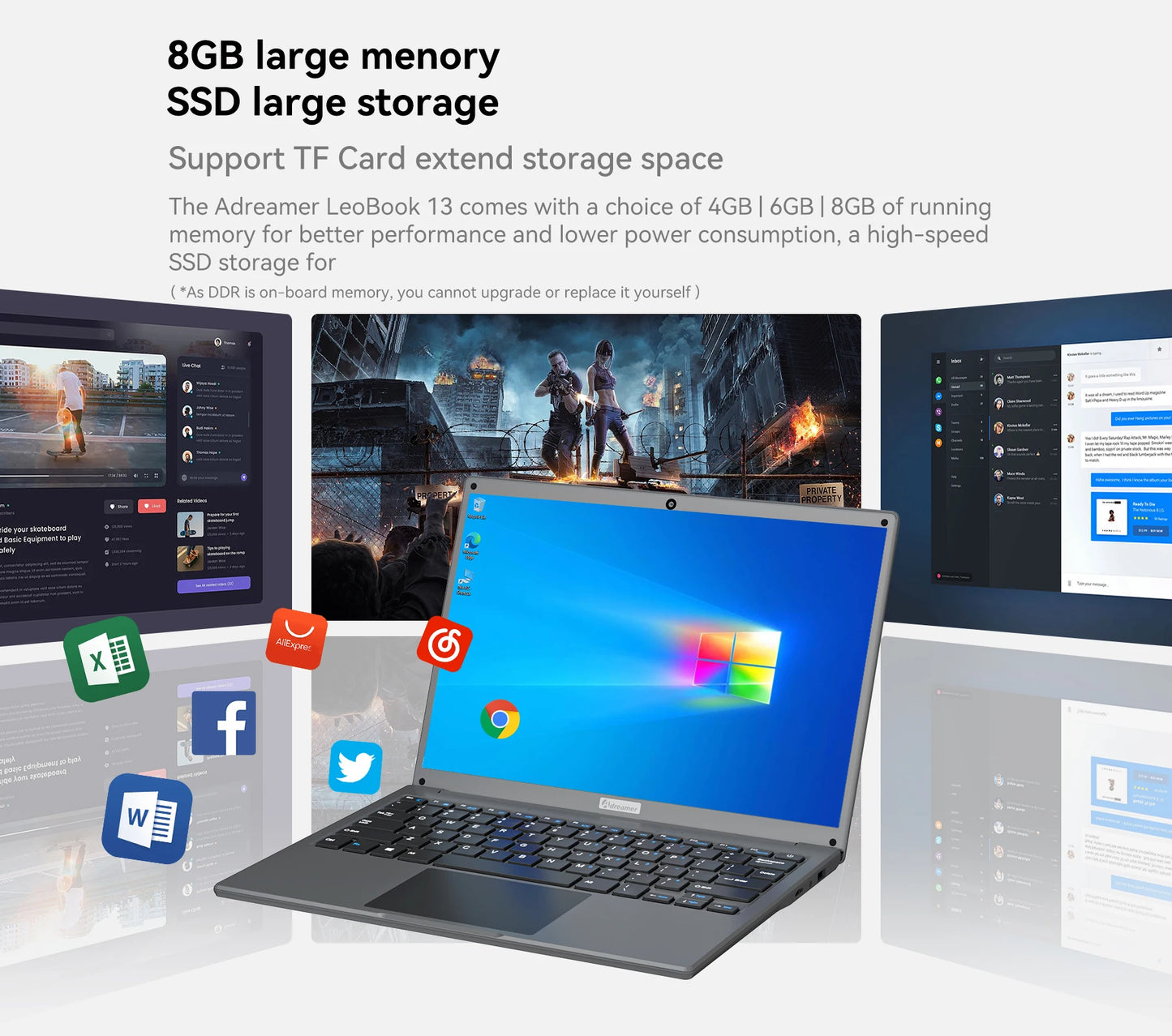 Adreamer Laptop 13.3 Inch Portable Laptops Low Price With Intel CPU 2.5K FHD IPS 8GB 1T SSD 2.5K FHD Display Notebook