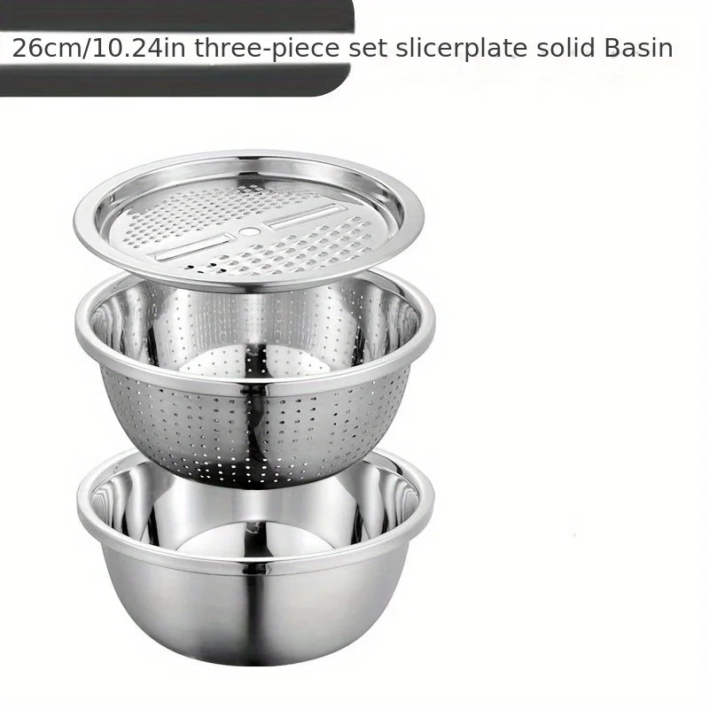 3 in 1 Vegetable Slicer Cutter Graters Drain Basket Stainless Steel Vegetable Salad Maker Bowl Kitchen Accessories Gadget