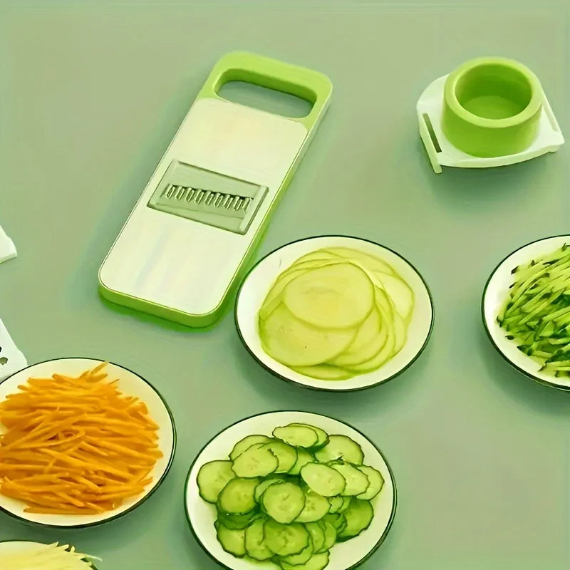 Set of 7 multifunctional vegetable cutters, fruit and potato choppers with basket, carrot grater