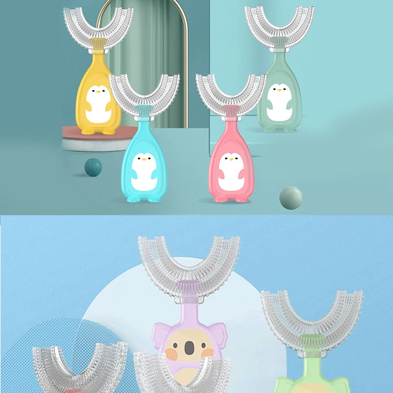Baby 360 Degree U-shaped Oral Care Cleaning Silicone Soft Toothbrush Cartoon Penguin Koala Cute Children Toothbrush