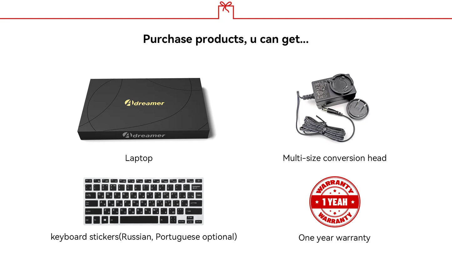 Adreamer Laptop 13.3 Inch Portable Laptops Low Price With Intel CPU 2.5K FHD IPS 8GB 1T SSD 2.5K FHD Display Notebook