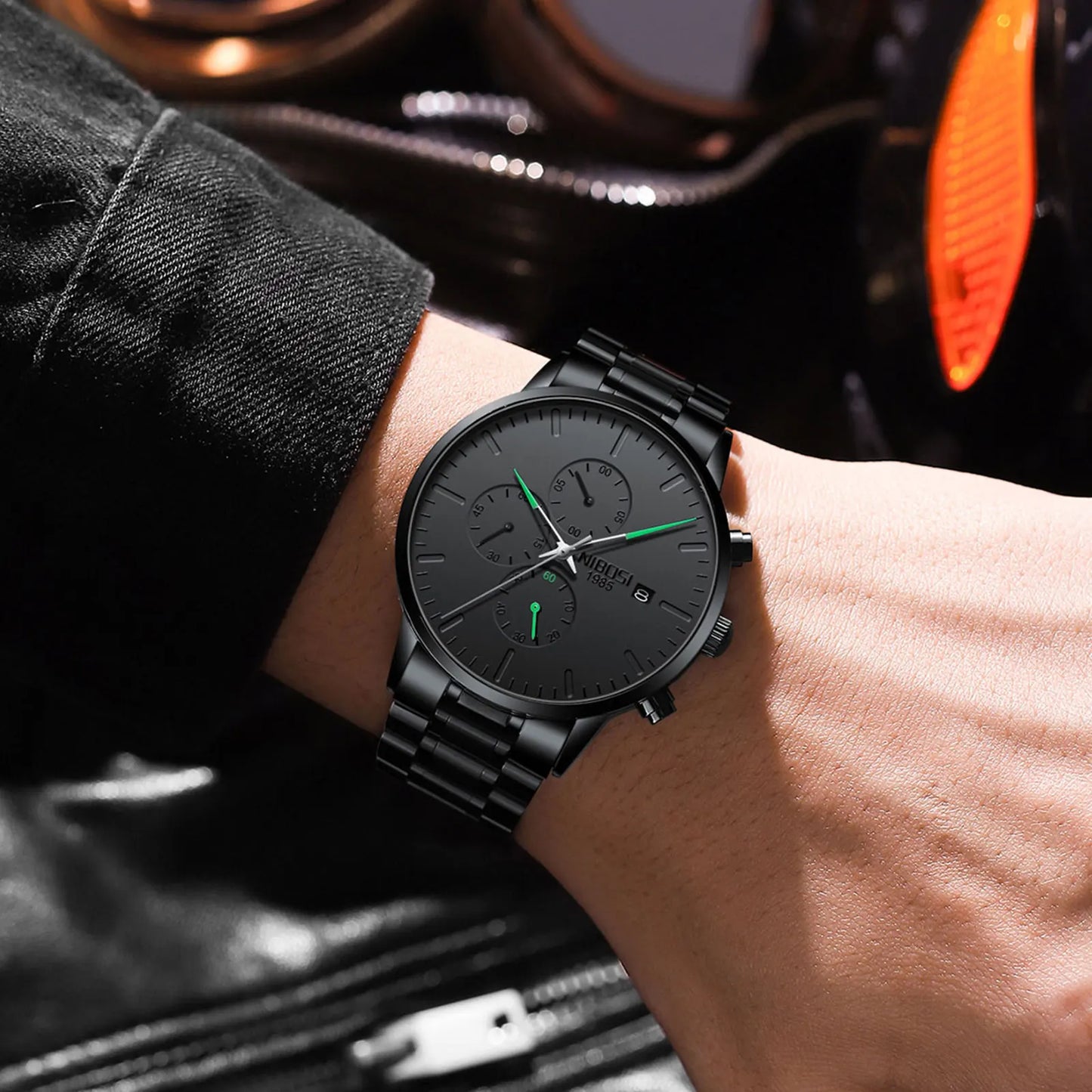 NIBOSI Men's Watches Analog Minimalist Black Dial Watches for Men Business Chronograph Military Stainless Steel Wrist Watches