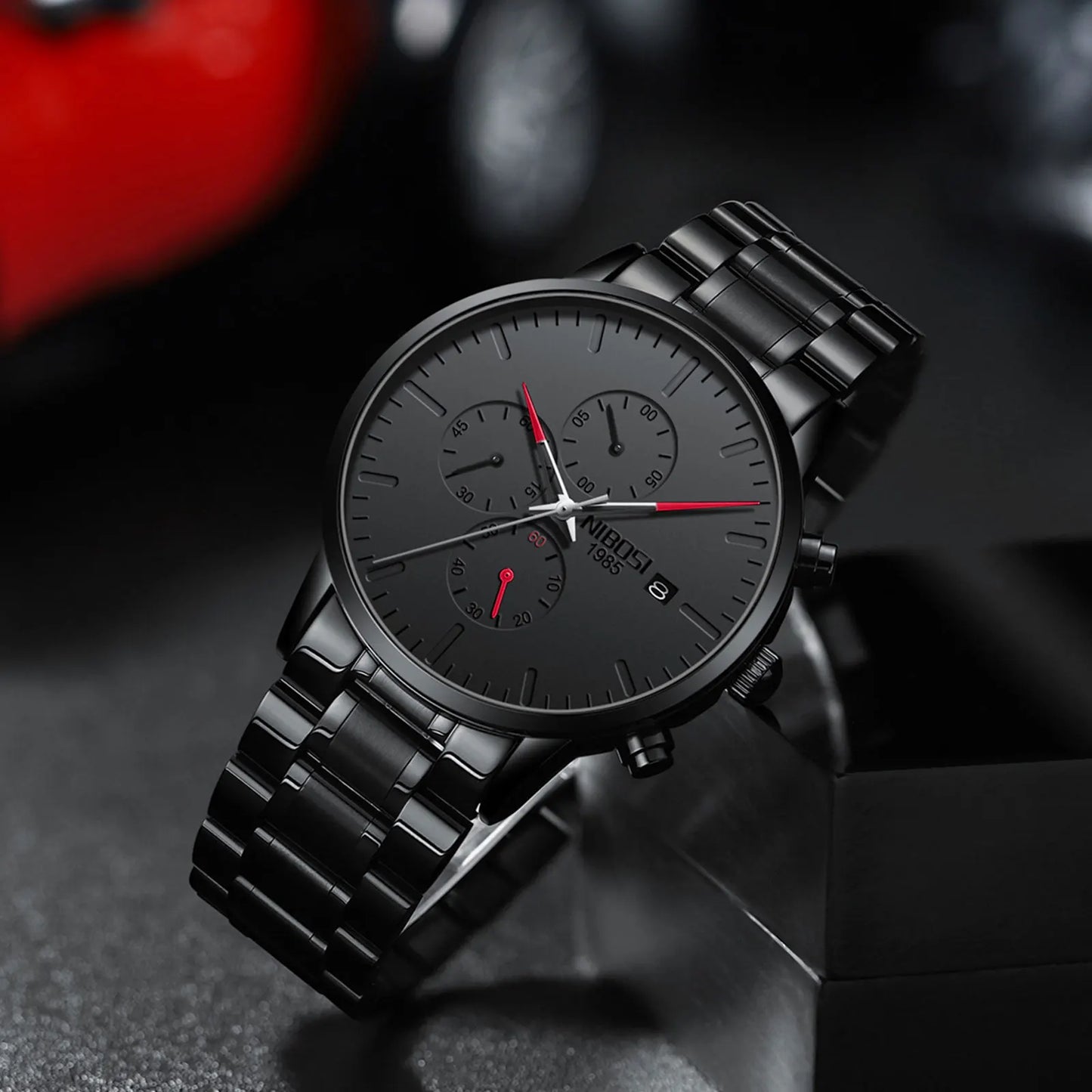 NIBOSI Men's Watches Analog Minimalist Black Dial Watches for Men Business Chronograph Military Stainless Steel Wrist Watches