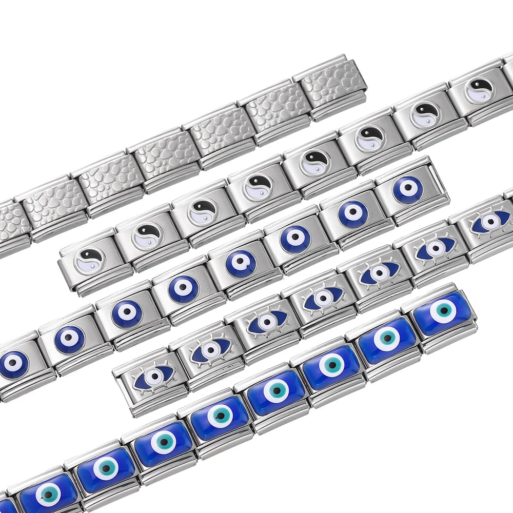1pcs/lot Stainless Steel Taiji Pattern Various Eyes Shape Italian Links Fit 9x10mm Bracelet for DIY Jewelry Making Accessories