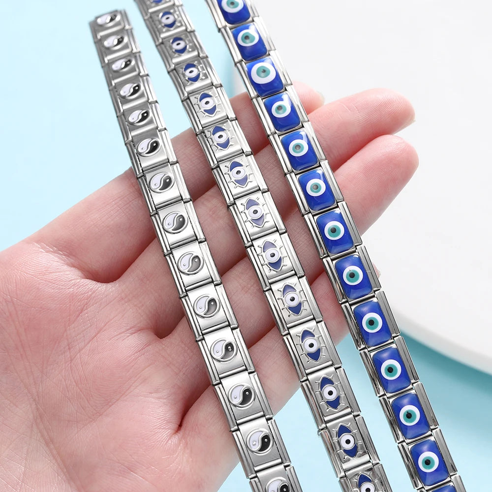 1pcs/lot Stainless Steel Taiji Pattern Various Eyes Shape Italian Links Fit 9x10mm Bracelet for DIY Jewelry Making Accessories
