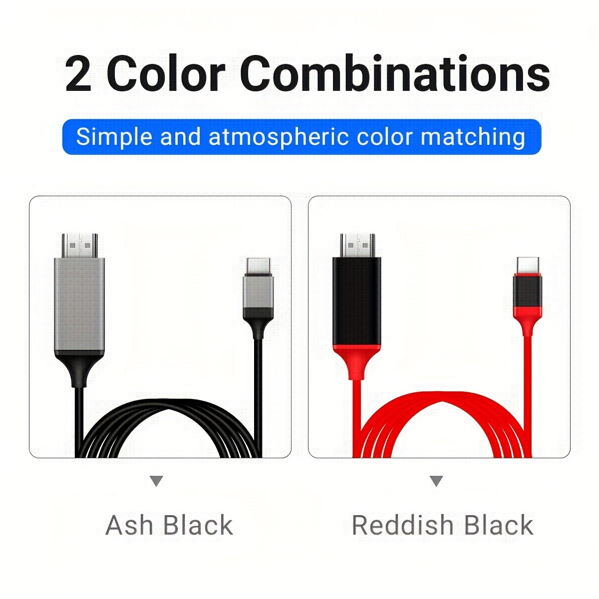 4K30Hz USB C To HDTV Cable, 2M/78.74In/6.56Ft Black Red Plug & Play High-Resolution Type-C To HDTV Adapter For MacBook, IPad, IMac,IPhone,Mobile Phone,Tablet,Laptop
