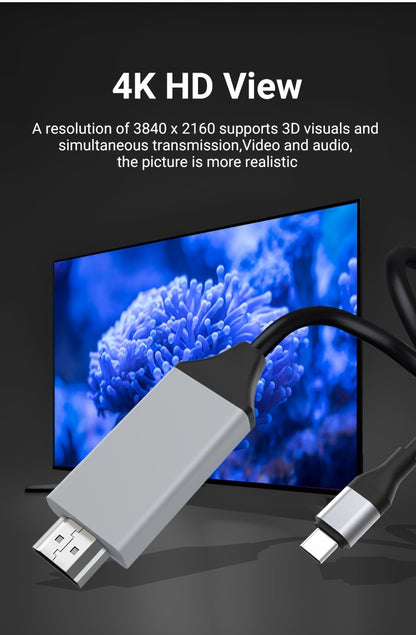 4K30Hz USB C To HDTV Cable, 2M/78.74In/6.56Ft Black Red Plug & Play High-Resolution Type-C To HDTV Adapter For MacBook, IPad, IMac,IPhone,Mobile Phone,Tablet,Laptop