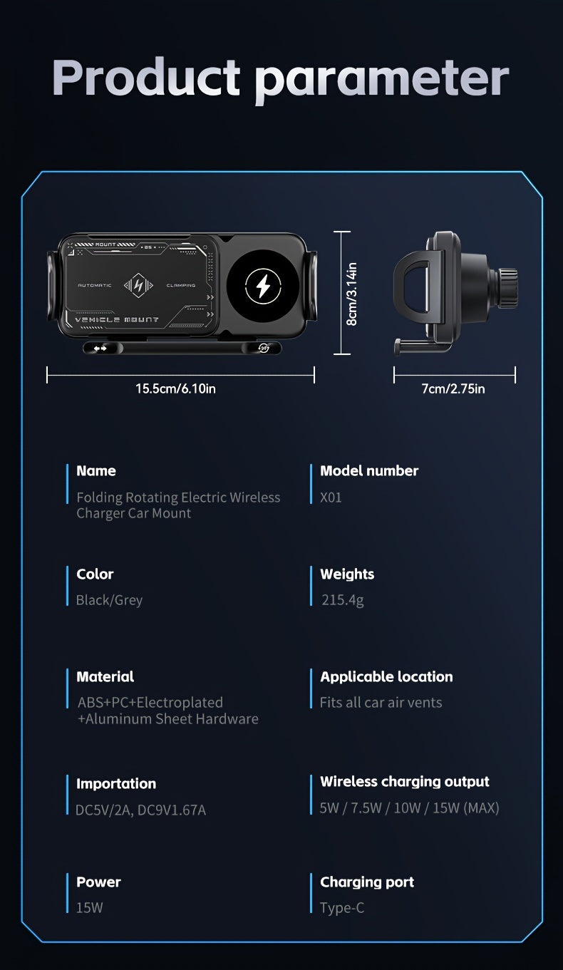 2025 New Car Holder Folding Screen Mobile Phone/tablet Holder 15W Wireless Fast Charging Two-in-one Automatic Rotating Magnetic Mobile Phone Holder Car Air Outlet Holder Suitable for Folding Screen Hands Samsung Galaxy ZFold6
