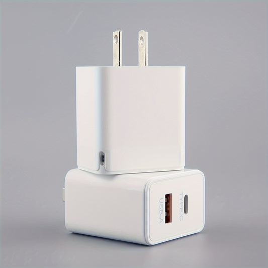 1pc/2pcs Fast Charger Total 20W Dual-port PD Adapter Wall USB Type C Port Plug Fast Charging Is Suitable For IPhone/Samsung/Android Mobile Phone Tablet And Other Charging Heads With Working Indicators