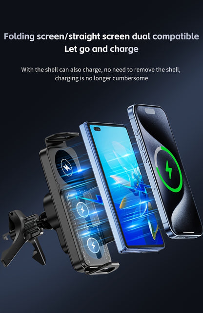 2025 New Car Holder Folding Screen Mobile Phone/tablet Holder 15W Wireless Fast Charging Two-in-one Automatic Rotating Magnetic Mobile Phone Holder Car Air Outlet Holder Suitable for Folding Screen Hands Samsung Galaxy ZFold6