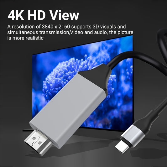 4K30Hz USB C To HDTV Cable, 2M/78.74In/6.56Ft Black Red Plug & Play High-Resolution Type-C To HDTV Adapter For MacBook, IPad, IMac,IPhone,Mobile Phone,Tablet,Laptop
