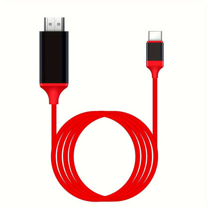 4K30Hz USB C To HDTV Cable, 2M/78.74In/6.56Ft Black Red Plug & Play High-Resolution Type-C To HDTV Adapter For MacBook, IPad, IMac,IPhone,Mobile Phone,Tablet,Laptop