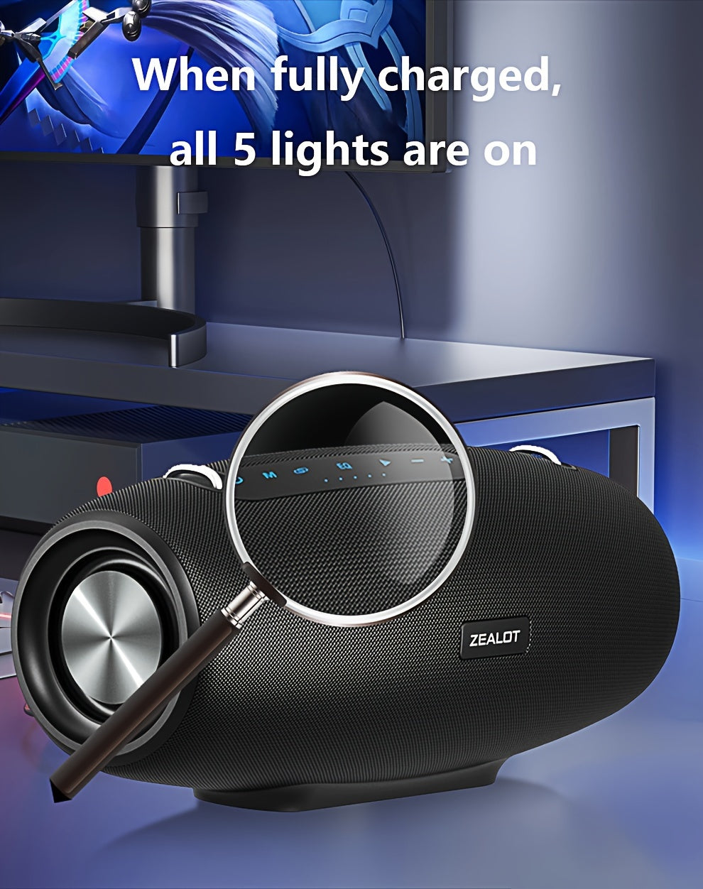 ZEALOT S67 14400mAh 60W Wireless Speakers - Loud Stereo, Booming Bass, Dual Pairing, 40 Hours Playtime, Waterproof, Portable Subwoofer - Includes Shoulder Strap, Charging Cable, Aux Cable, TF USB Plug-in Card, Compatible with