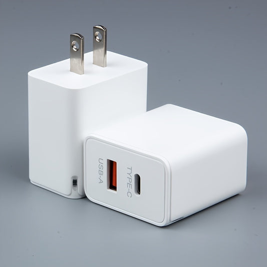 1pc/2pcs Fast Charger Total 20W Dual-port PD Adapter Wall USB Type C Port Plug Fast Charging Is Suitable For IPhone/Samsung/Android Mobile Phone Tablet And Other Charging Heads With Working Indicators