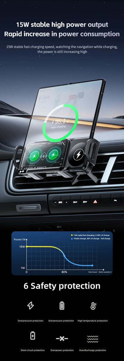 2025 New Car Holder Folding Screen Mobile Phone/tablet Holder 15W Wireless Fast Charging Two-in-one Automatic Rotating Magnetic Mobile Phone Holder Car Air Outlet Holder Suitable for Folding Screen Hands Samsung Galaxy ZFold6
